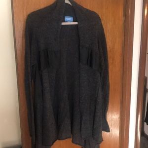 Beautiful black open cardigan with satin trim, XL